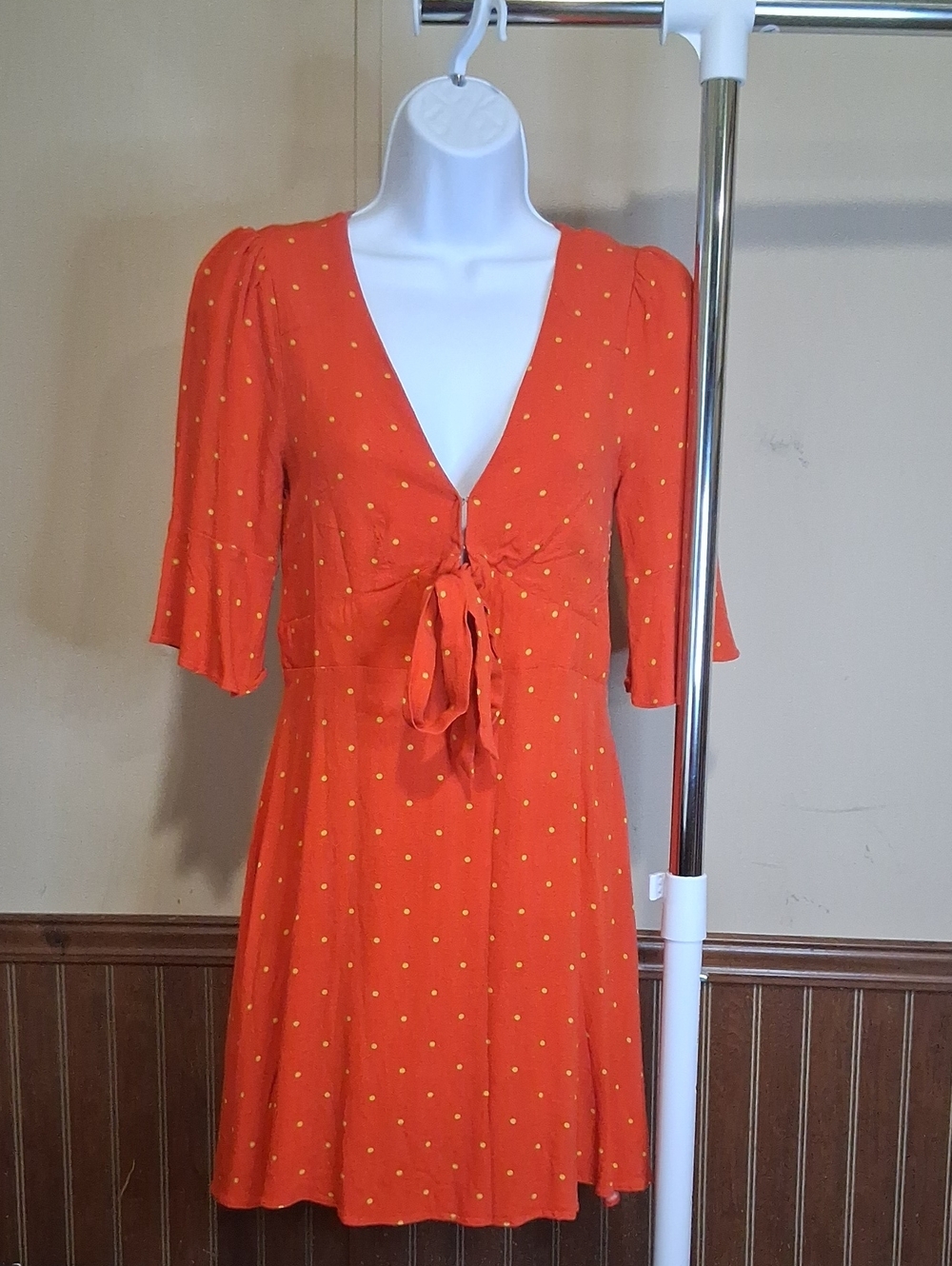Free People Orange Polka Dot Tie-Front Mini Dress
